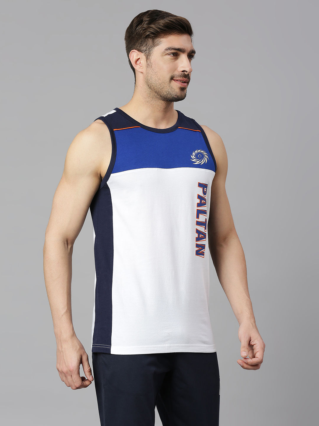 Mumbai Indians Men Blue and White Colourblocked Sleeveless Round Neck Sports Vest (3)