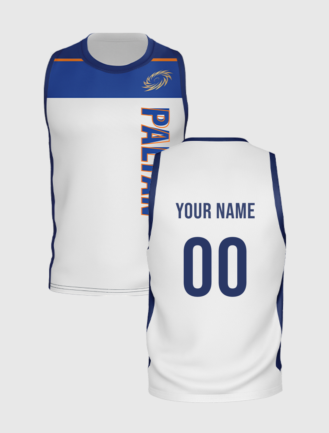 Mumbai Indians Men Blue and White Colourblocked Sleeveless Round Neck Sports Vest: Customised With Your Name By FanCode (2)