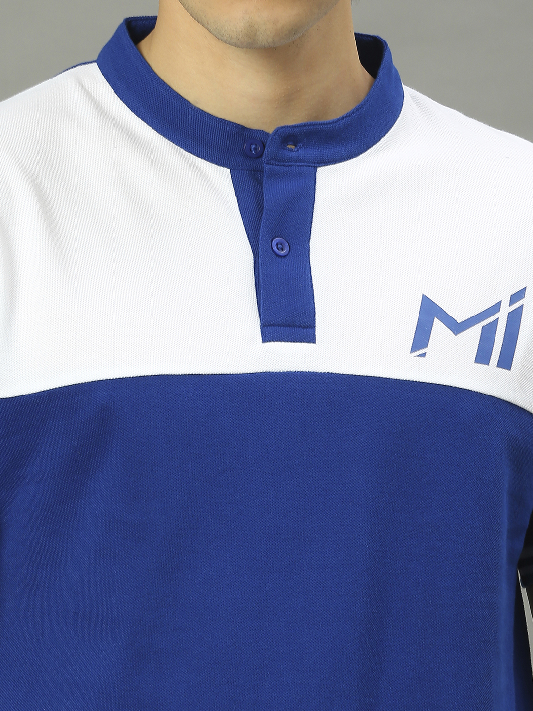 Mumbai Indians Men Blue and White Half Sleeves Mandarin Collar Cotton T-Shirt (5)