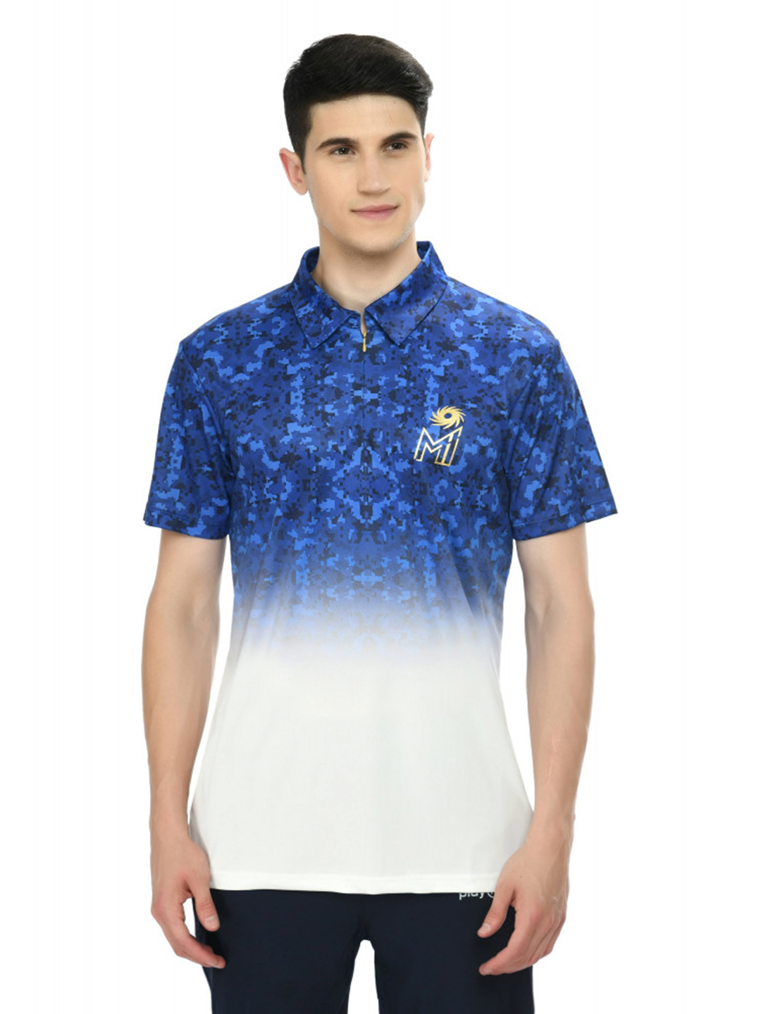 Mumbai Indians Men Blue and White Printed Half Sleeves Polo Collar Polyester T-Shirt (1)