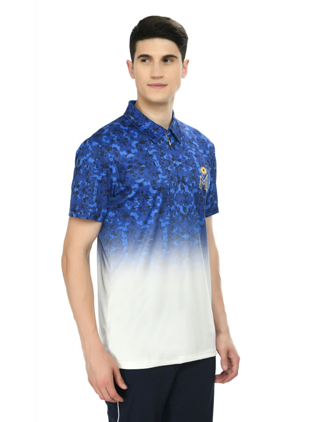 Mumbai Indians Men Blue and White Printed Half Sleeves Polo Collar Polyester T-Shirt (3)