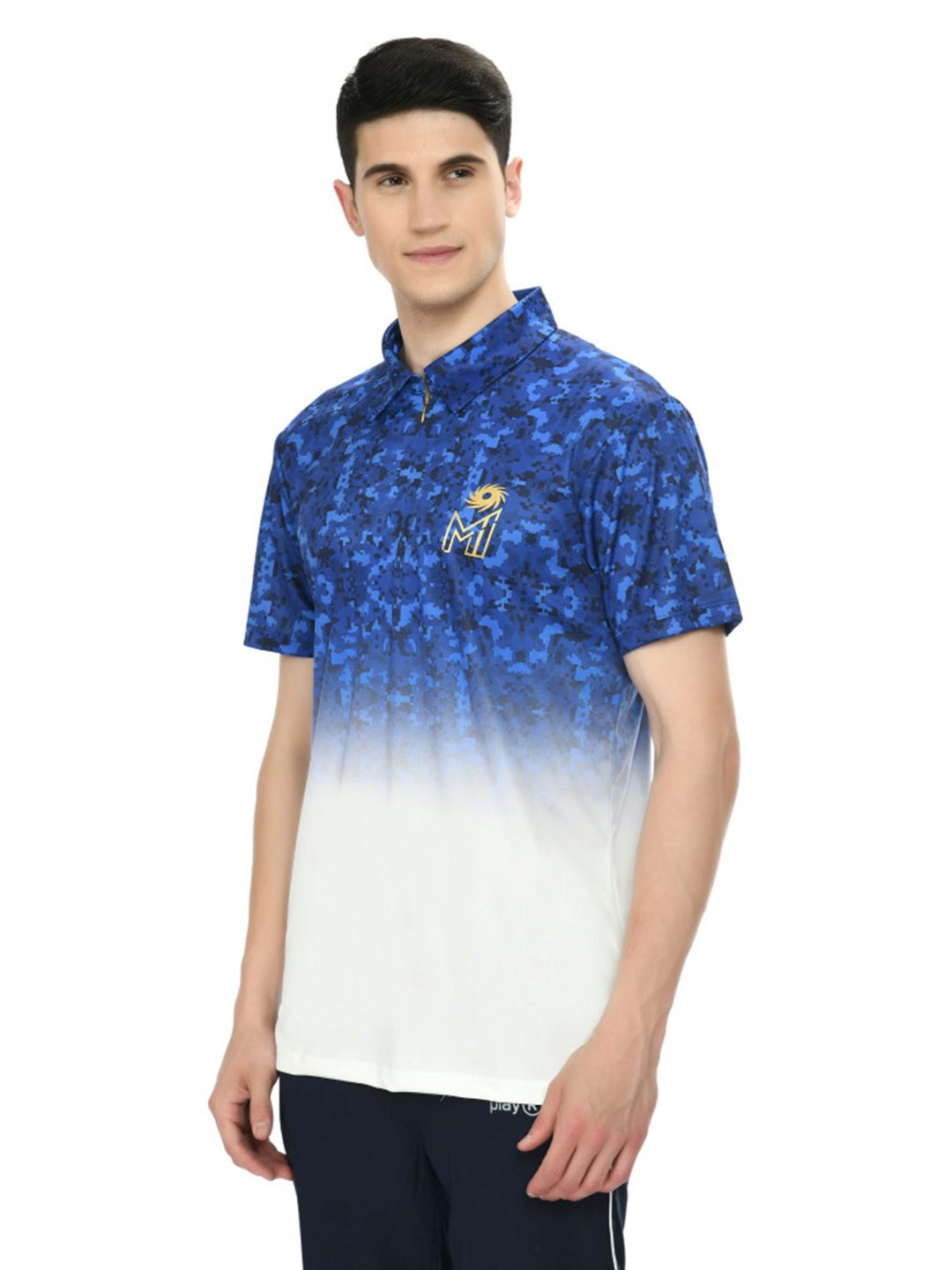 Mumbai Indians Men Blue and White Printed Half Sleeves Polo Collar Polyester T-Shirt (4)