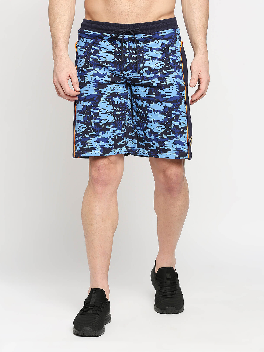Mumbai Indians Men Blue Camo Print Mid-Rise Cotton Sports Shorts (1)