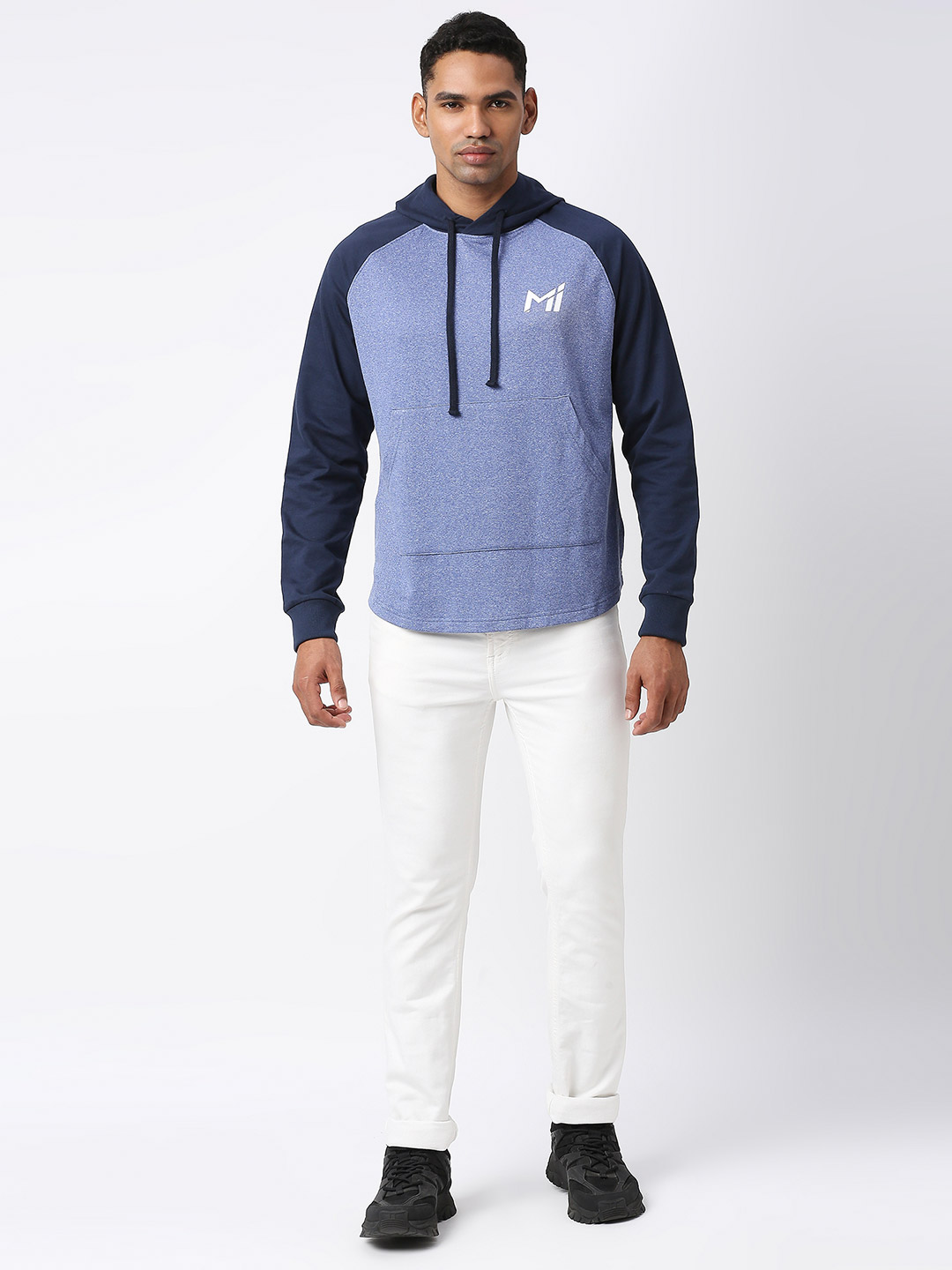 Mumbai Indians Men Blue Colourblocked Full Sleeves Hooded Pullover Sweatshirt (1)