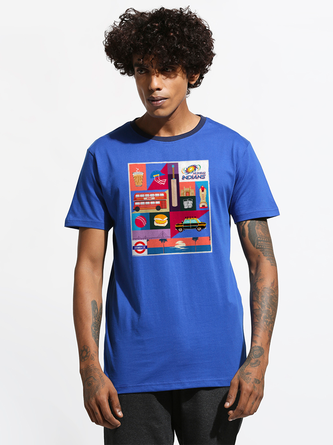 Mumbai Indians Men Blue Graphic Printed Half Sleeves Round Neck Cotton T-Shirt (1)