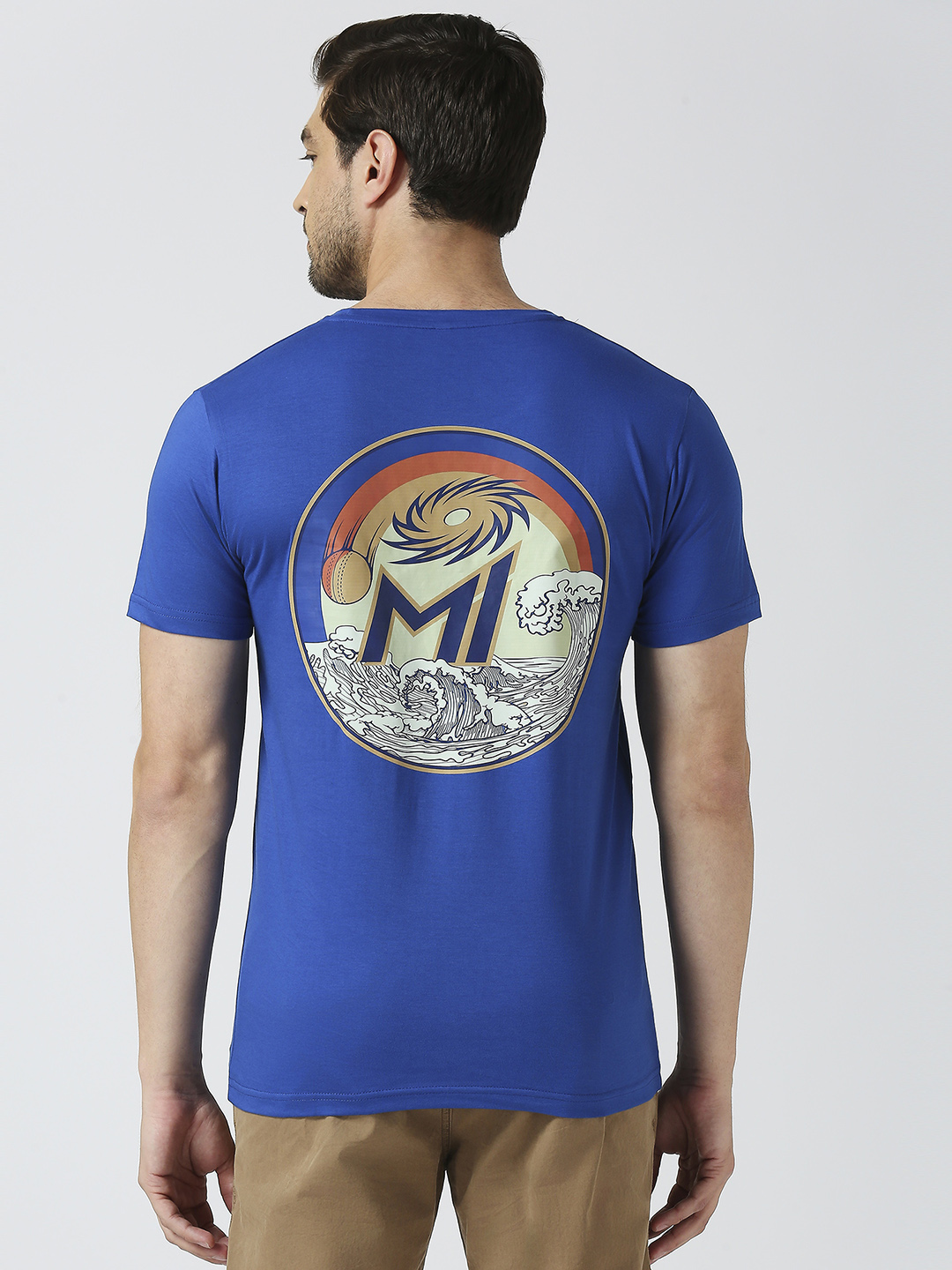 Men Blue Graphic Printed Half Sleeves Round Neck Cotton T-Shirt