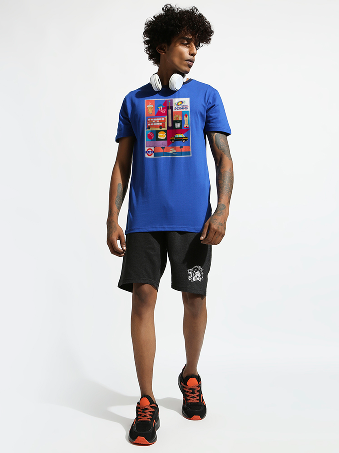 Mumbai Indians Men Blue Graphic Printed Half Sleeves Round Neck Cotton T-Shirt (2)