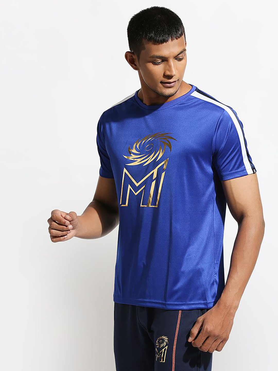 Mumbai Indians Men Blue Graphic Printed Half Sleeves Round Neck Polyester T-Shirt (3)
