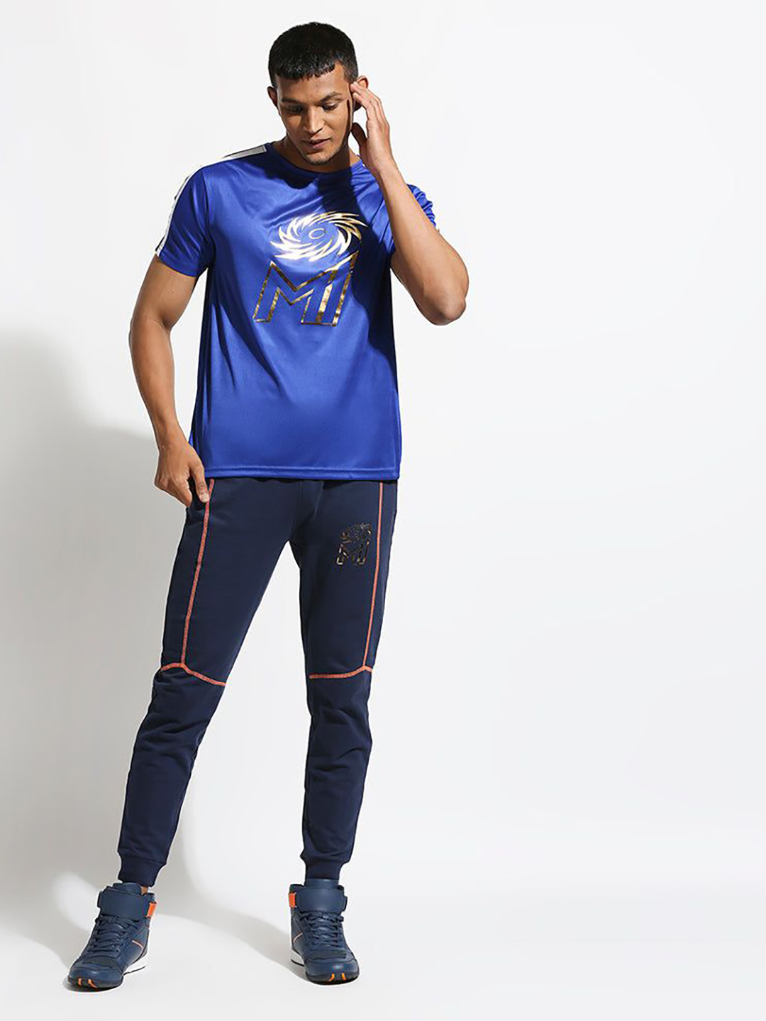 Mumbai Indians Men Blue Graphic Printed Half Sleeves Round Neck Polyester T-Shirt (4)