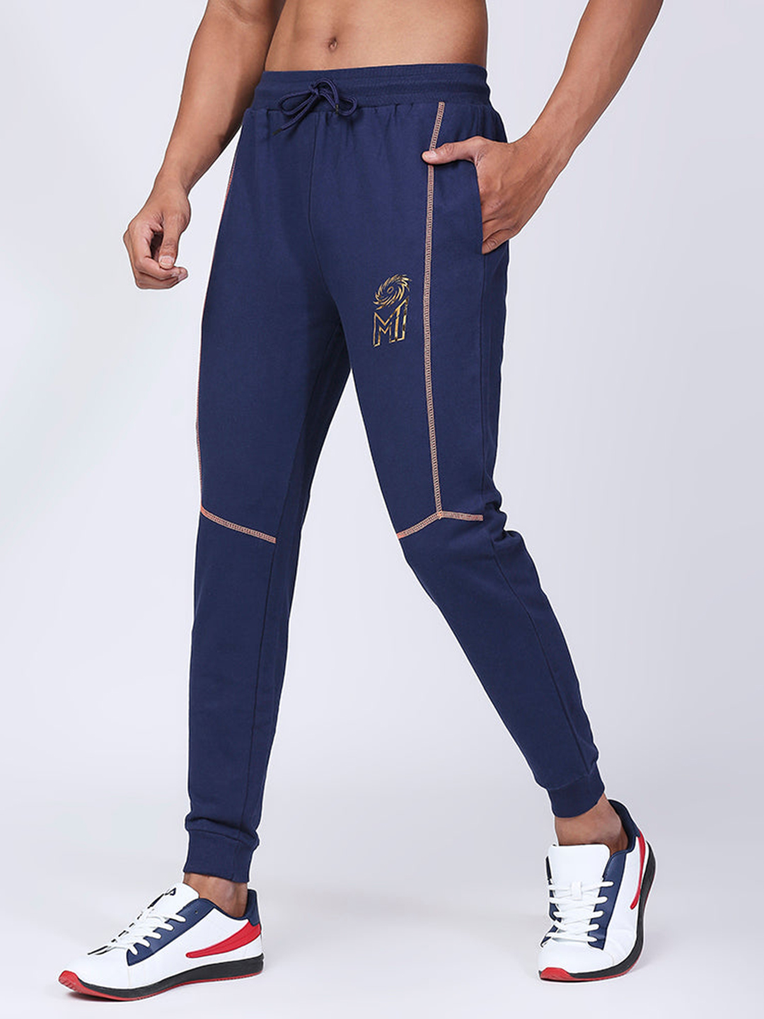Mumbai Indians Men Blue Logo Printed Mid-Rise Cotton Training Regular Fit Joggers (3)