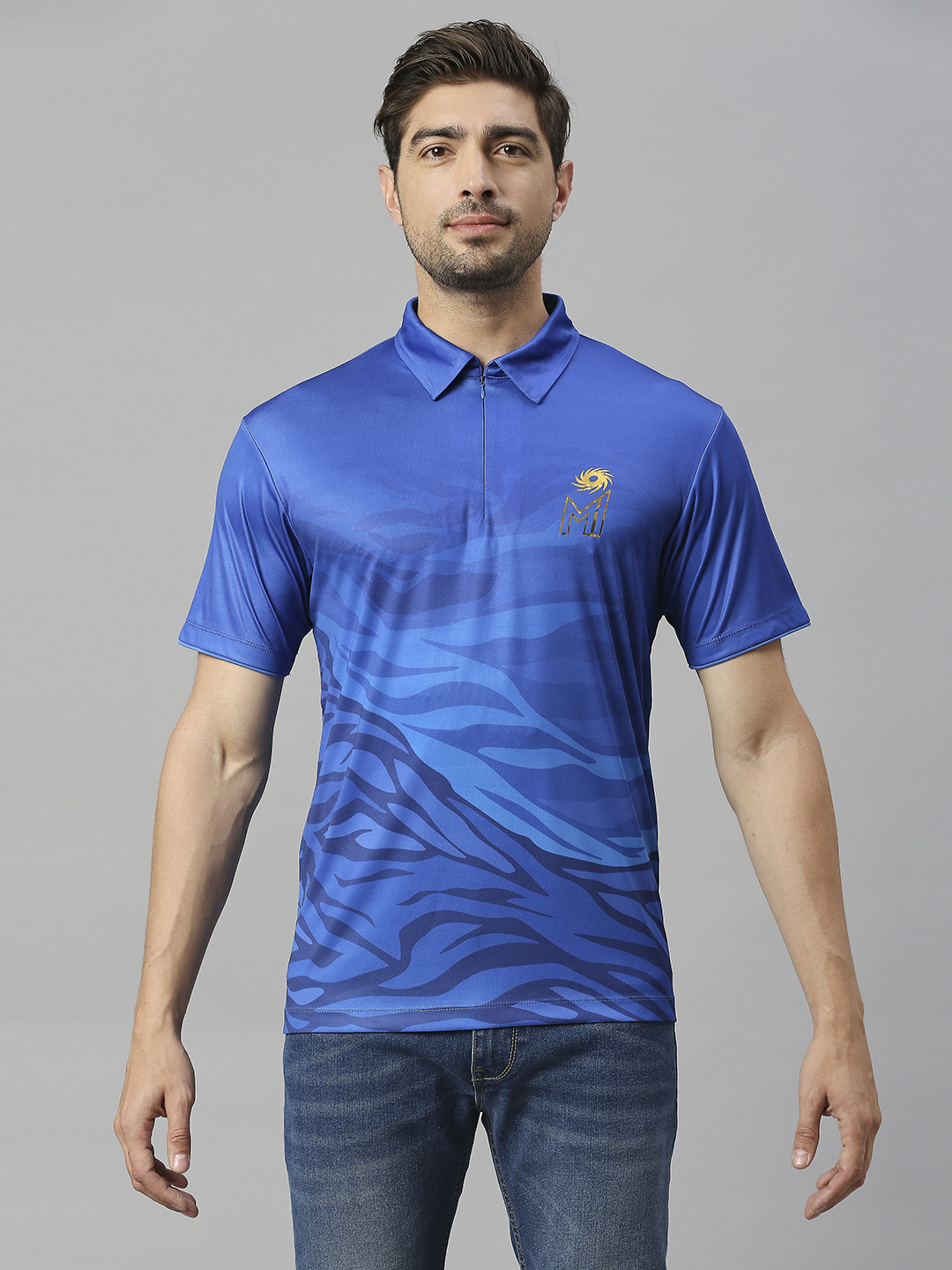 Mumbai Indians Men Blue Printed Half Sleeves Polo Collar Polyester T-Shirt (1)