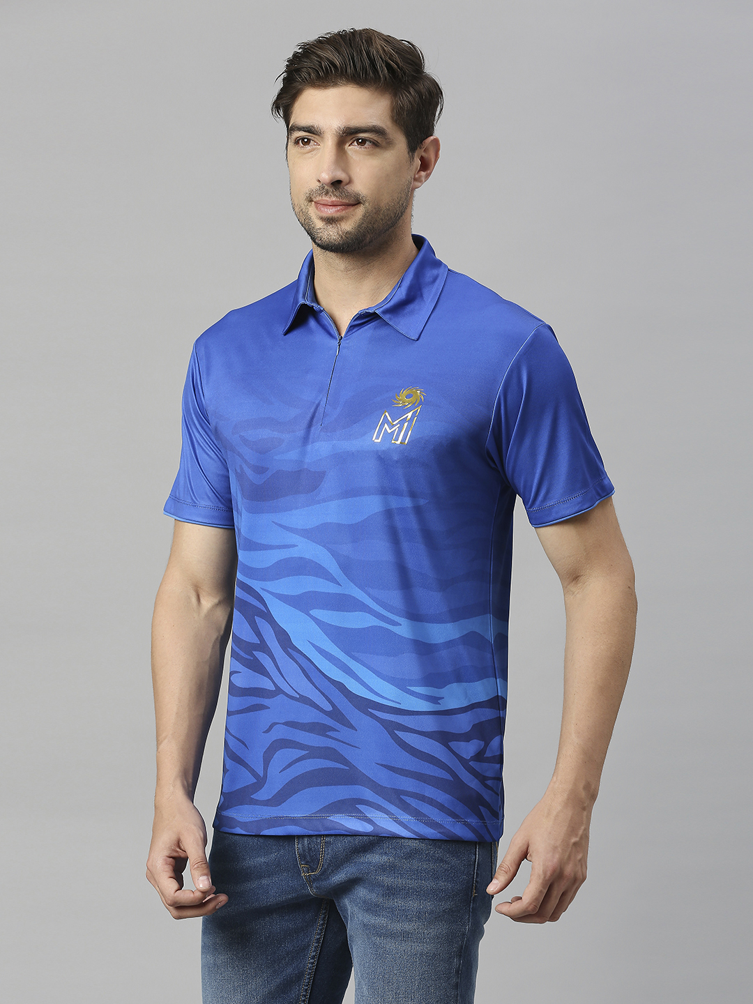 Mumbai Indians Men Blue Printed Half Sleeves Polo Collar Polyester T-Shirt (2)