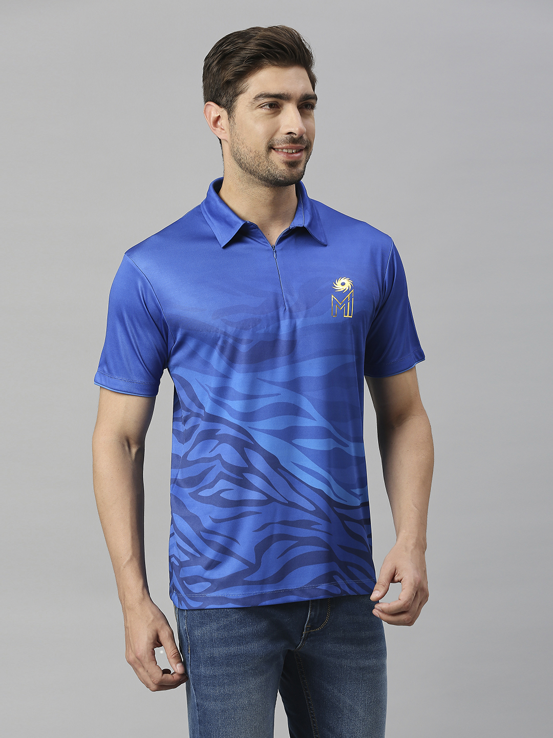 Mumbai Indians Men Blue Printed Half Sleeves Polo Collar Polyester T-Shirt (3)