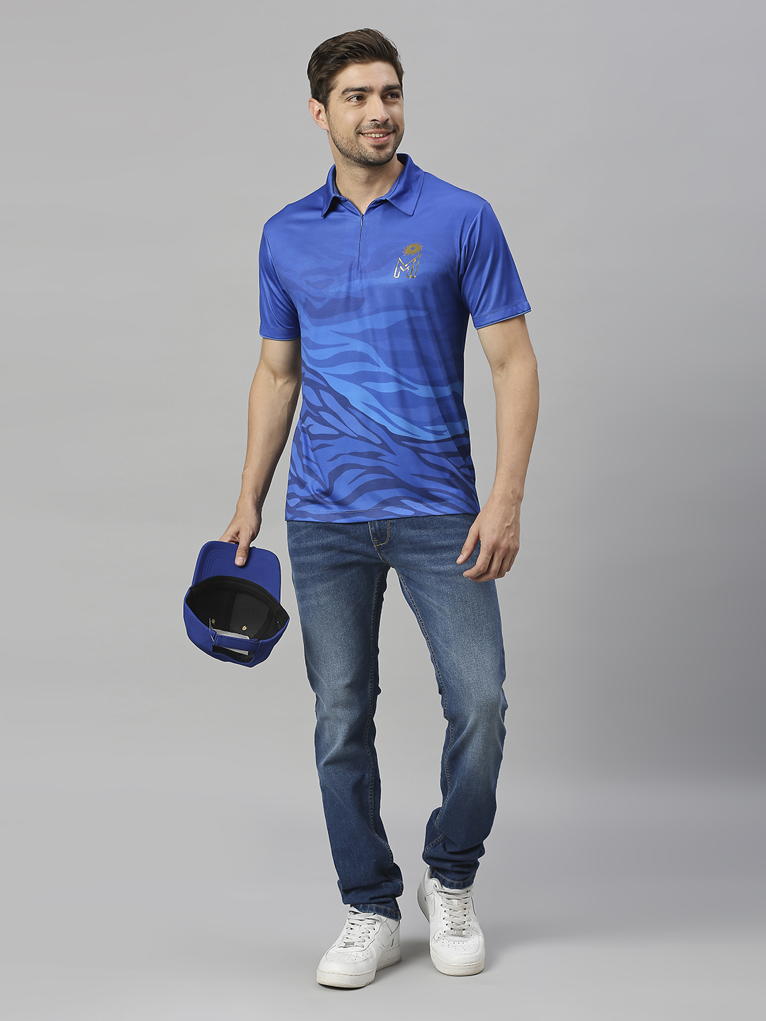 Mumbai Indians Men Blue Printed Half Sleeves Polo Collar Polyester T-Shirt (5)