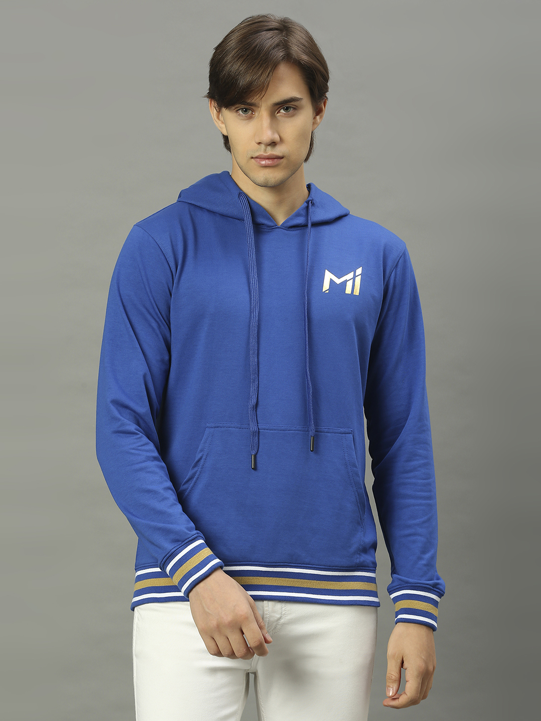 Mumbai Indians Men Blue Solid Full Sleeves Hooded Pullover Sweatshirt (1)