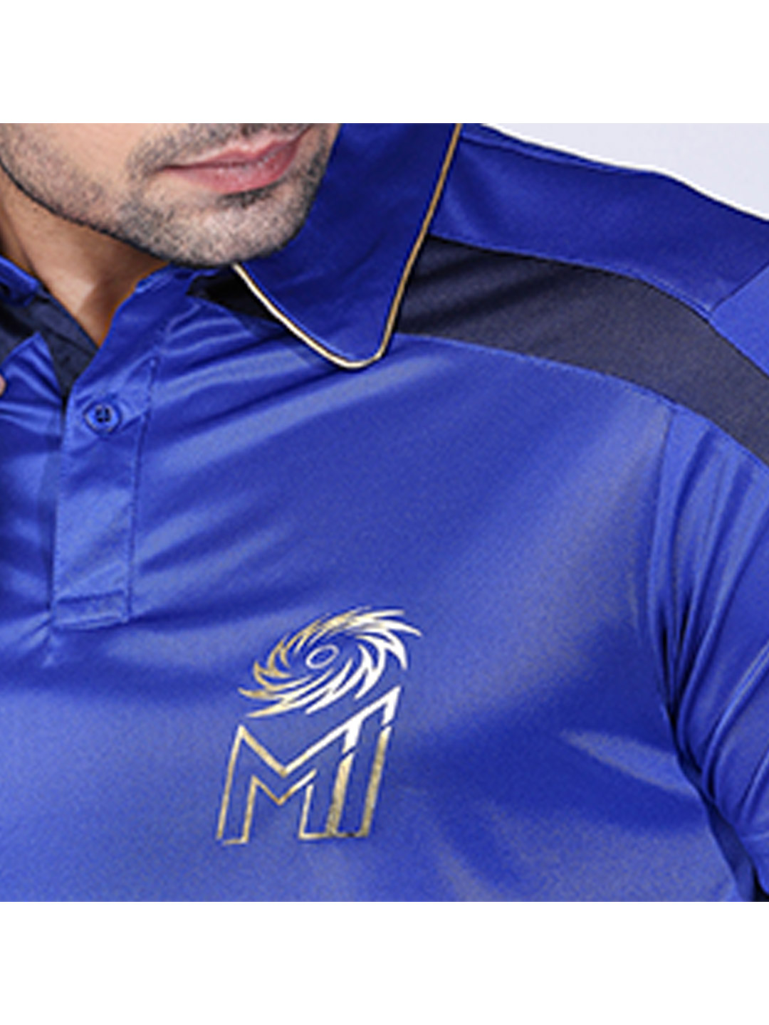 Mumbai Indians Men Blue Solid Half Sleeves Polo Collar Polyester T-Shirt (3)