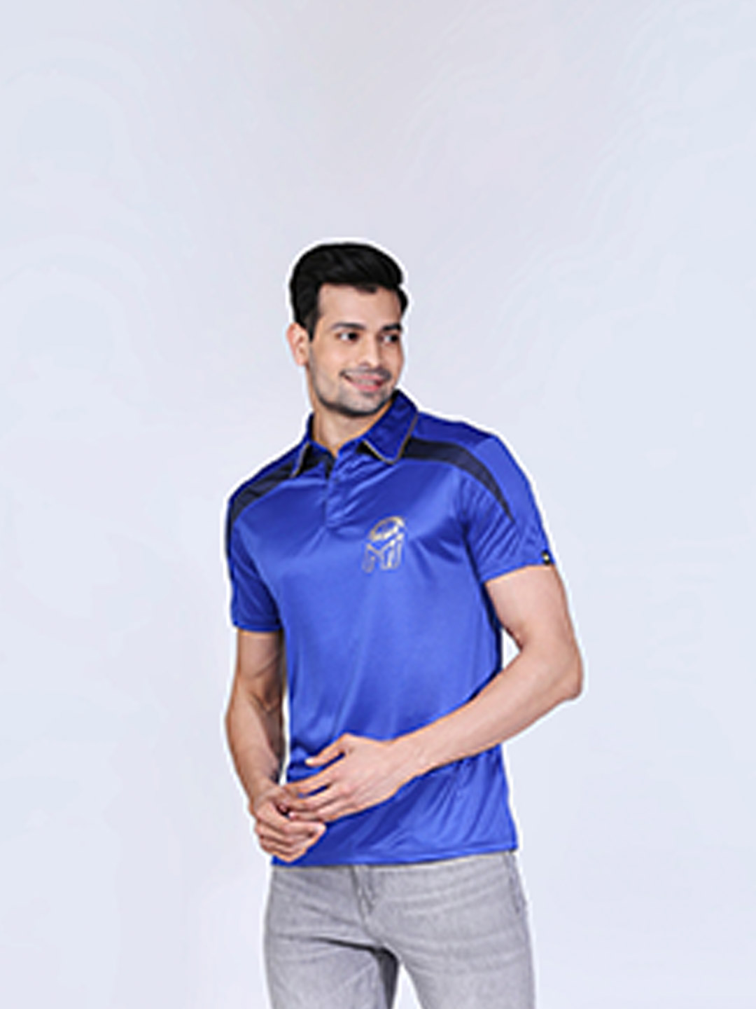 Mumbai Indians Men Blue Solid Half Sleeves Polo Collar Polyester T-Shirt (4)