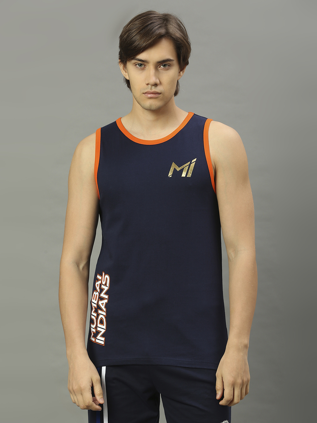 Mumbai Indians Men Blue Solid Round Neck Sleeveless Cotton Sports Vest (1)