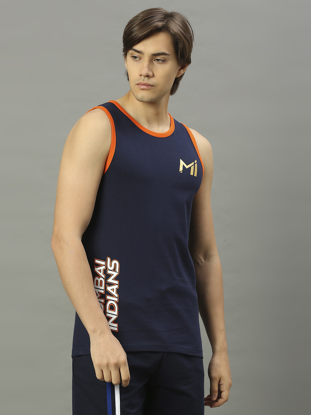 Mumbai Indians Men Blue Solid Round Neck Sleeveless Cotton Sports Vest (3)