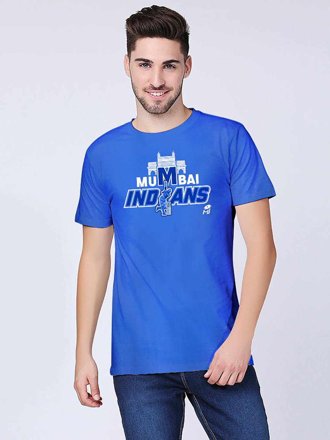 Mumbai Indians Men Blue Typography Printed Half Sleeves Round Neck Cotton T-Shirt (1)