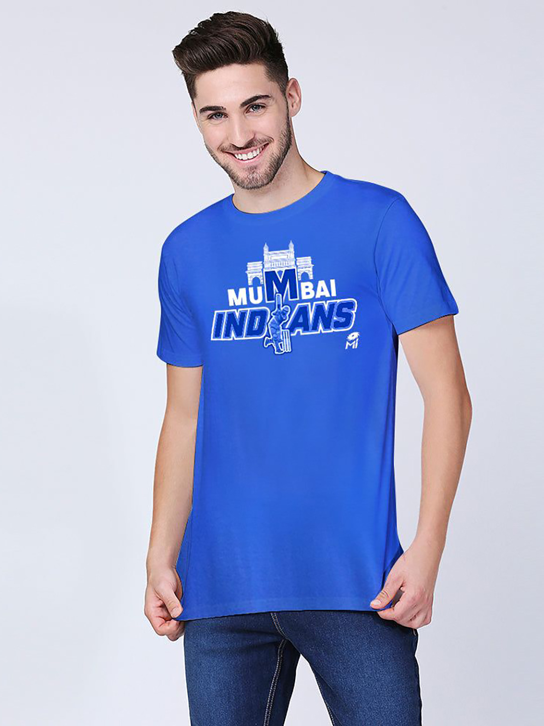 Mumbai Indians Men Blue Typography Printed Half Sleeves Round Neck Cotton T-Shirt (3)