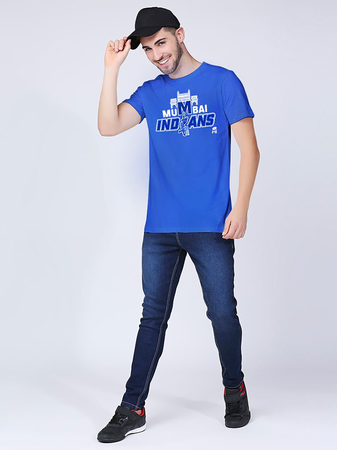 Mumbai Indians Men Blue Typography Printed Half Sleeves Round Neck Cotton T-Shirt (4)