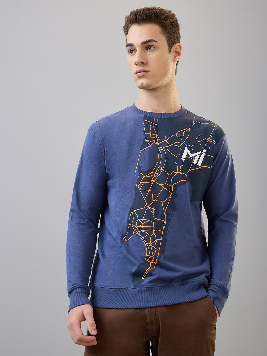 Mumbai Indians Men Mumbai Map Printed Round Neck Navy Blue Cotton Sweatshirt (2)