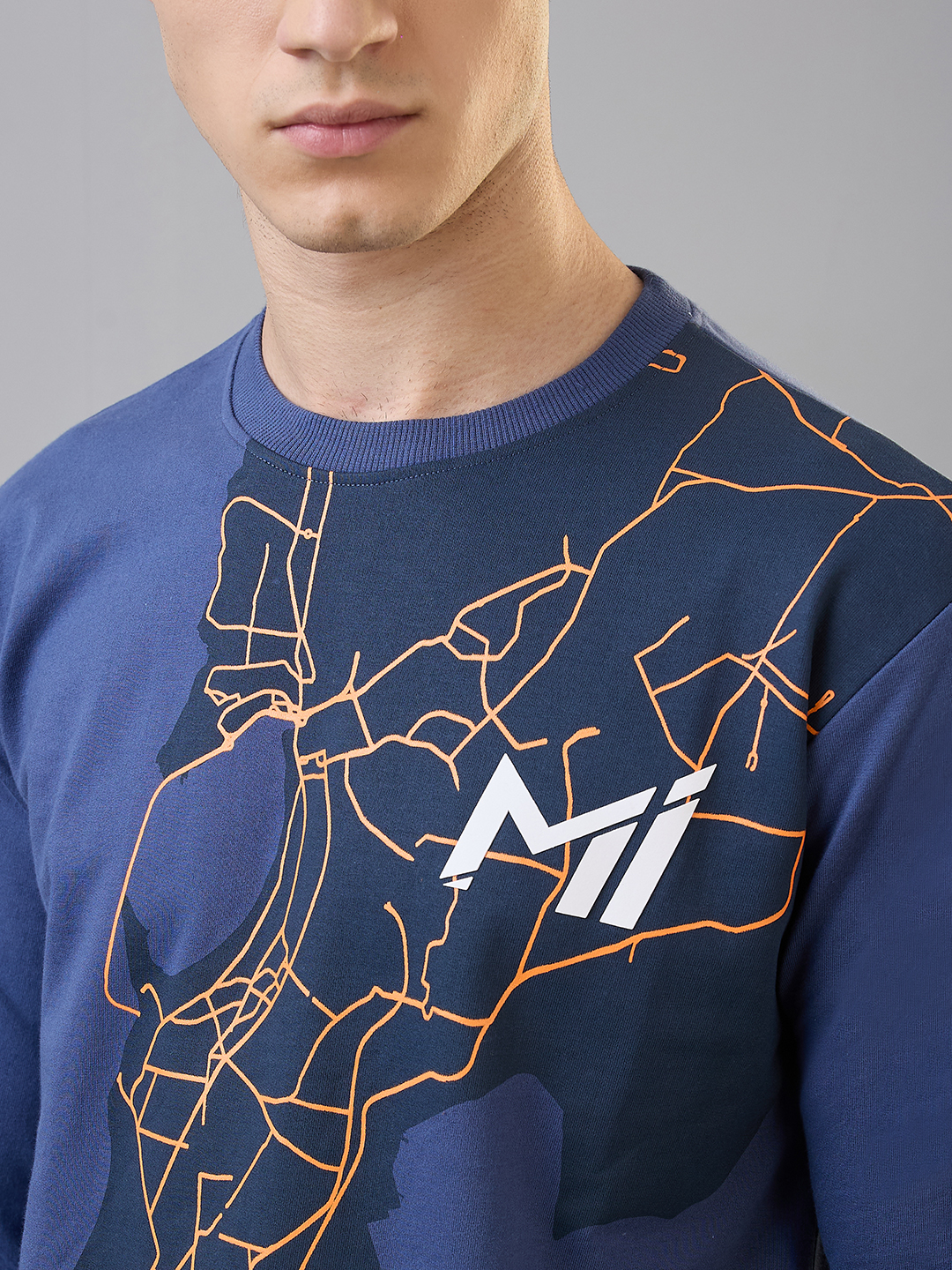Mumbai Indians Men Mumbai Map Printed Round Neck Navy Blue Cotton Sweatshirt (6)