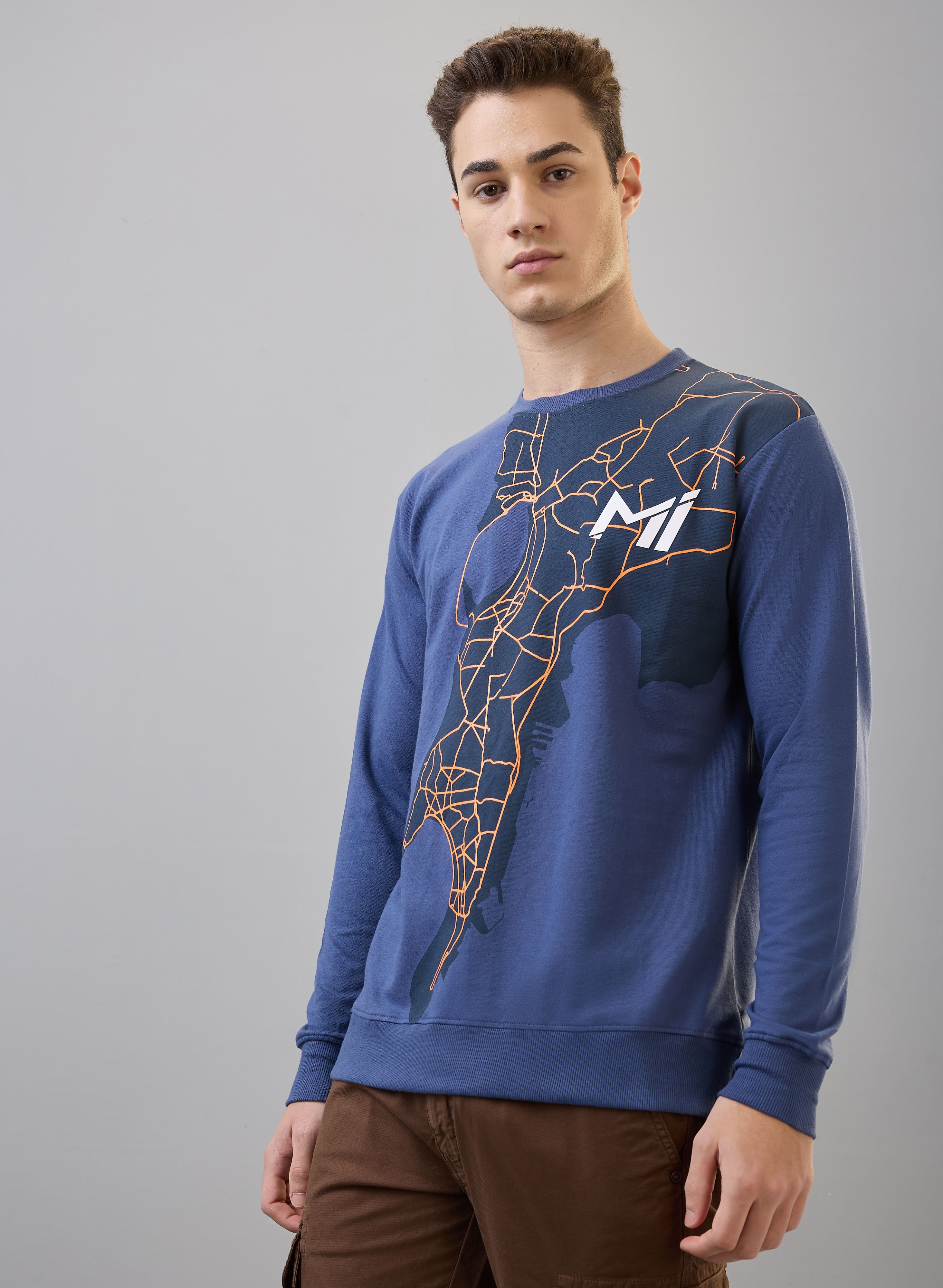 Mumbai Indians Men Mumbai Map Printed Round Neck Navy Blue Cotton Sweatshirt (1)
