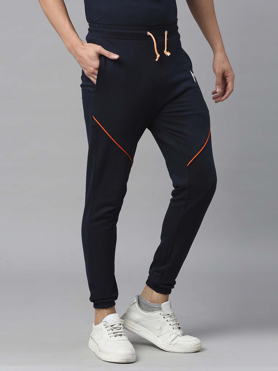 Mumbai Indians Men Navy and Orange Logo Printed Mid-Rise Regular Fit Cotton Training Joggers (3)