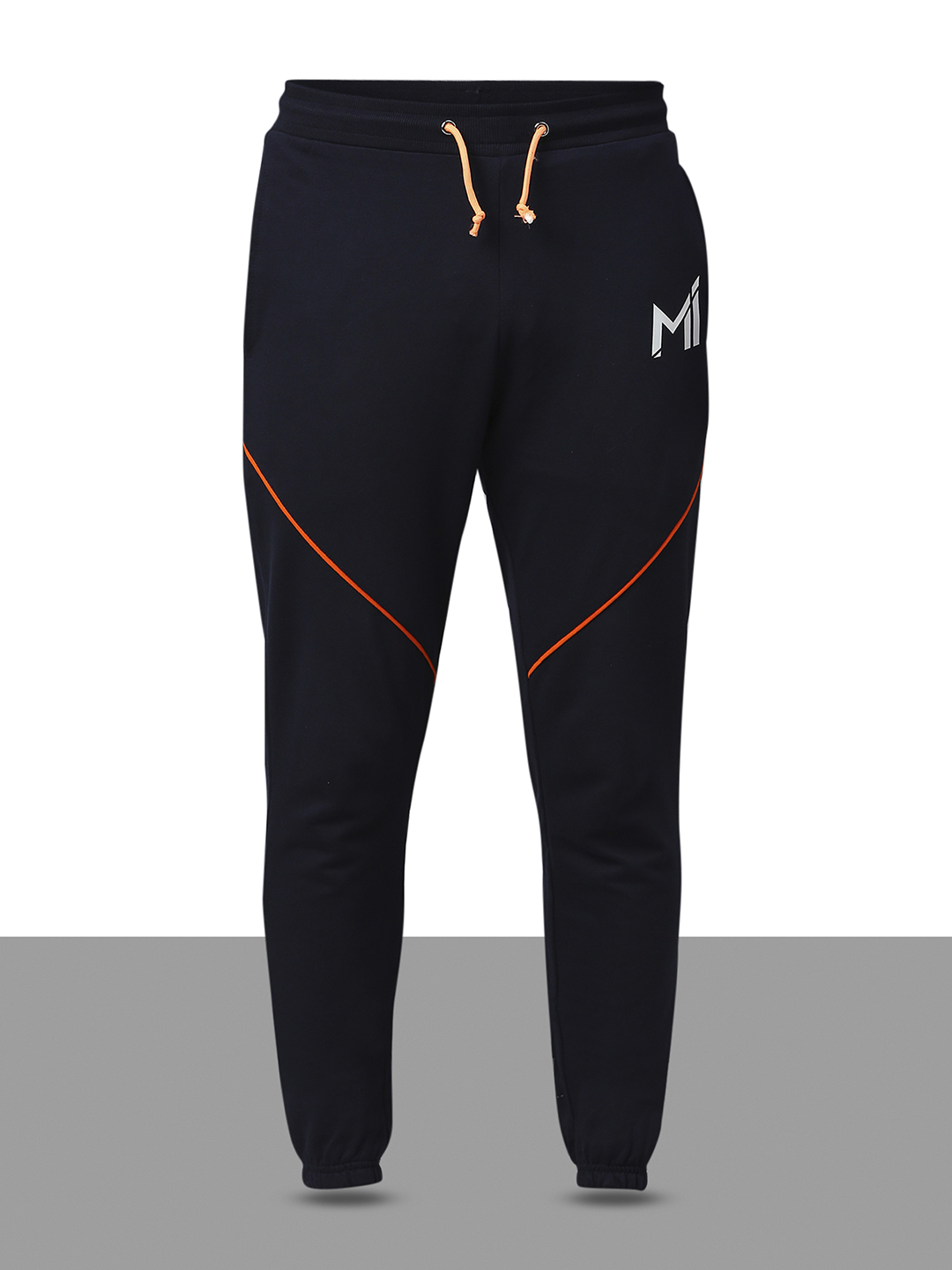 Mumbai Indians Men Navy and Orange Logo Printed Mid-Rise Regular Fit Cotton Training Joggers (7)