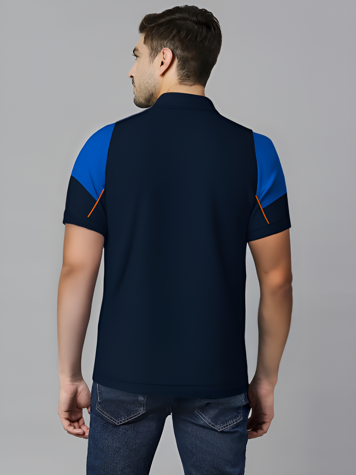 Mumbai Indians Men Navy and Royal Blue Colourblocked Half Sleeves Polo Collar T-Shirt (2)