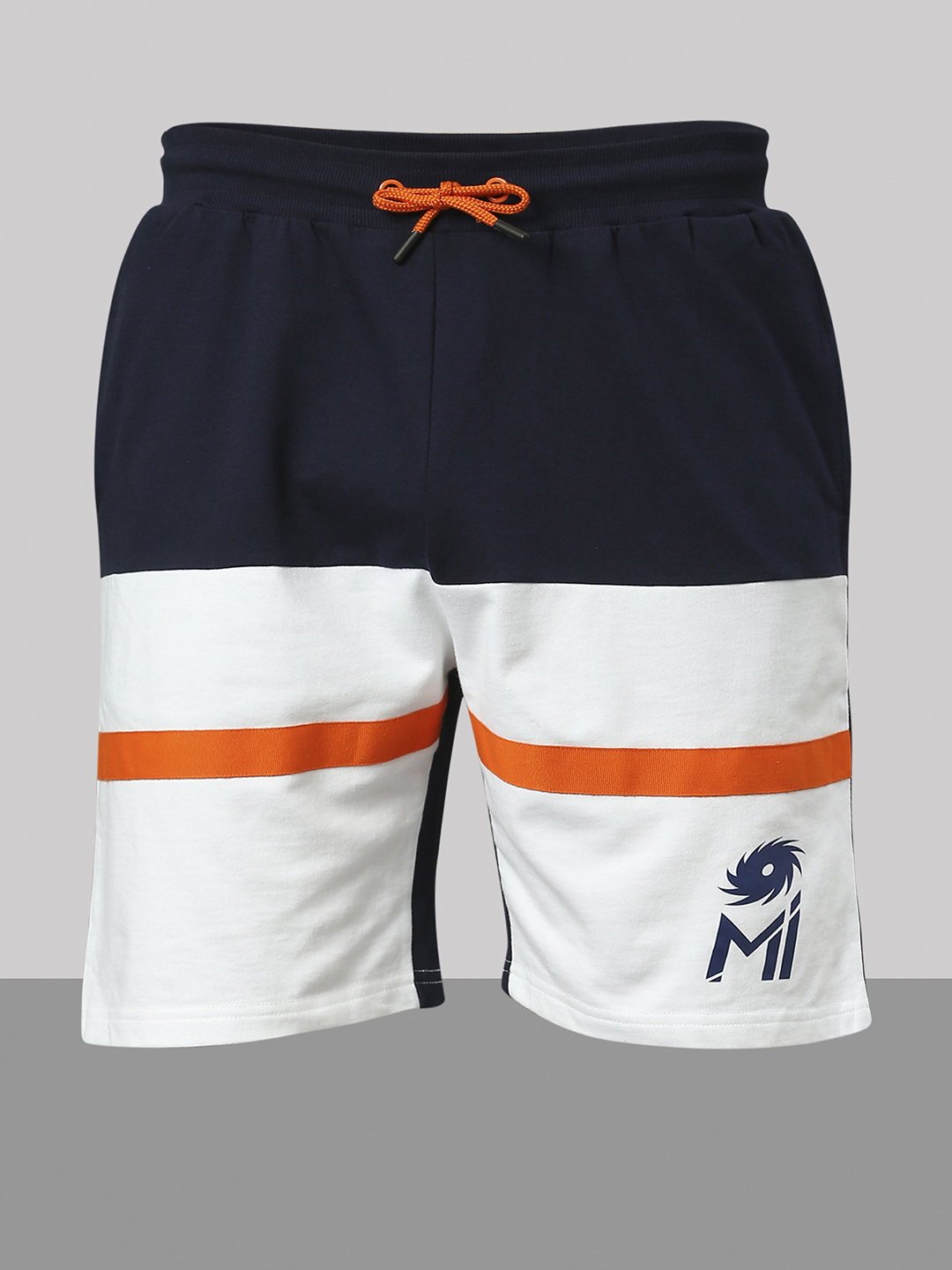 Mumbai Indians Men Navy and White Colourblocked Mid-Rise Cotton Sports Shorts (6)