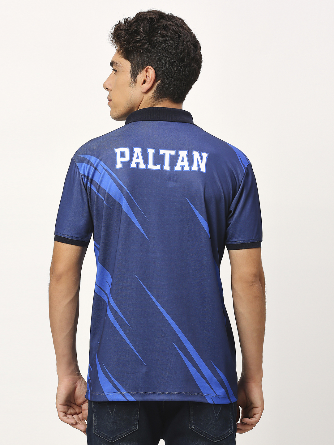 Mumbai Indians Men Navy Blue Abstract Printed Half Sleeves Polo Collar Polyester T-Shirt (4)