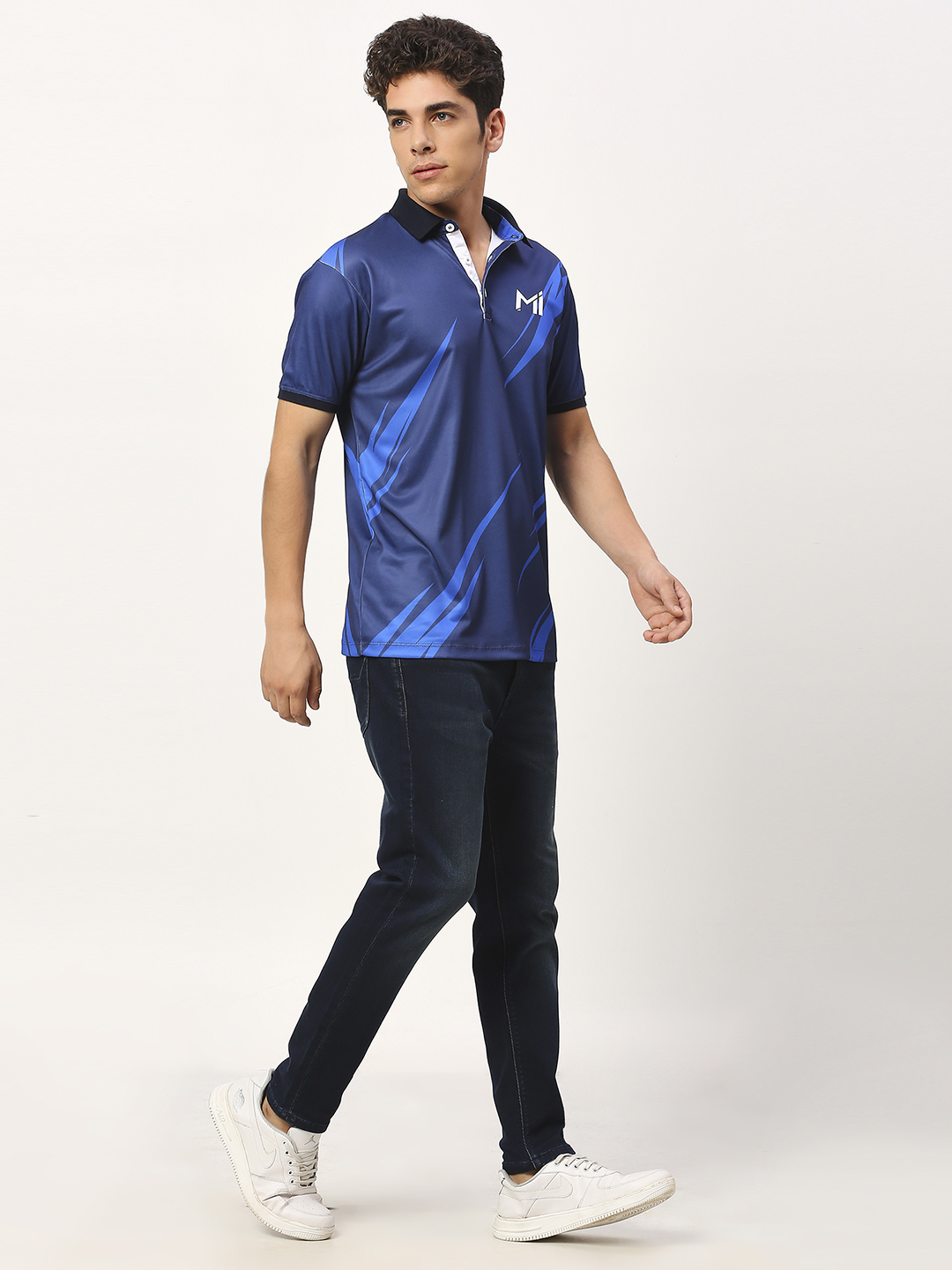 Mumbai Indians Men Navy Blue Abstract Printed Half Sleeves Polo Collar Polyester T-Shirt (6)