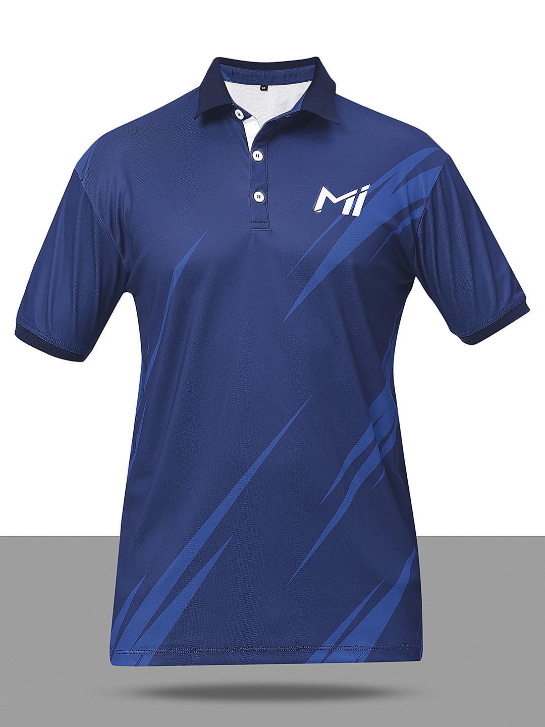 Mumbai Indians Men Navy Blue Abstract Printed Half Sleeves Polo Collar Polyester T-Shirt (7)