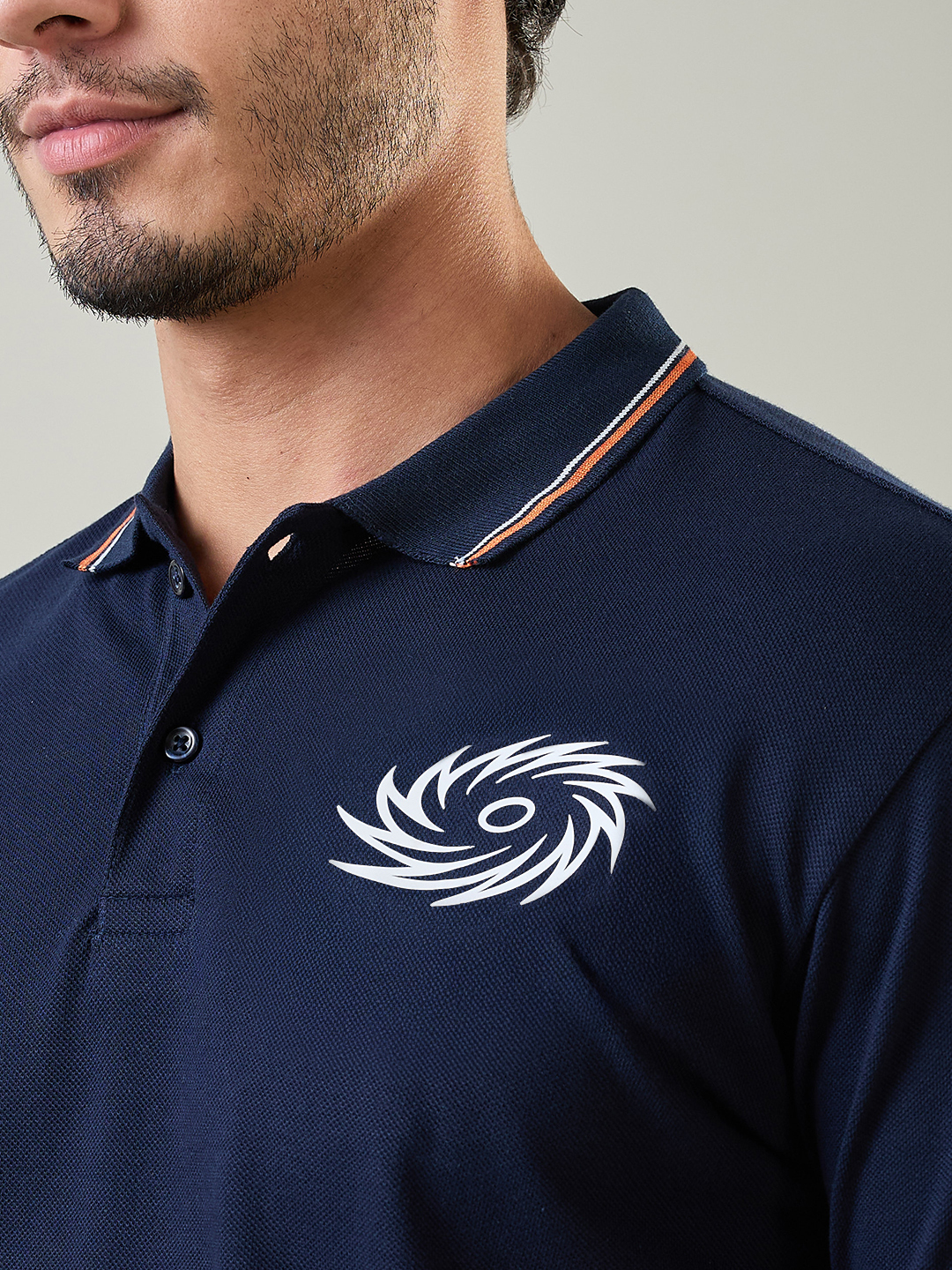 Mumbai Indians Men Navy Blue and Orange Solid Half Sleeves Polo Collar Cotton T-Shirt (2)
