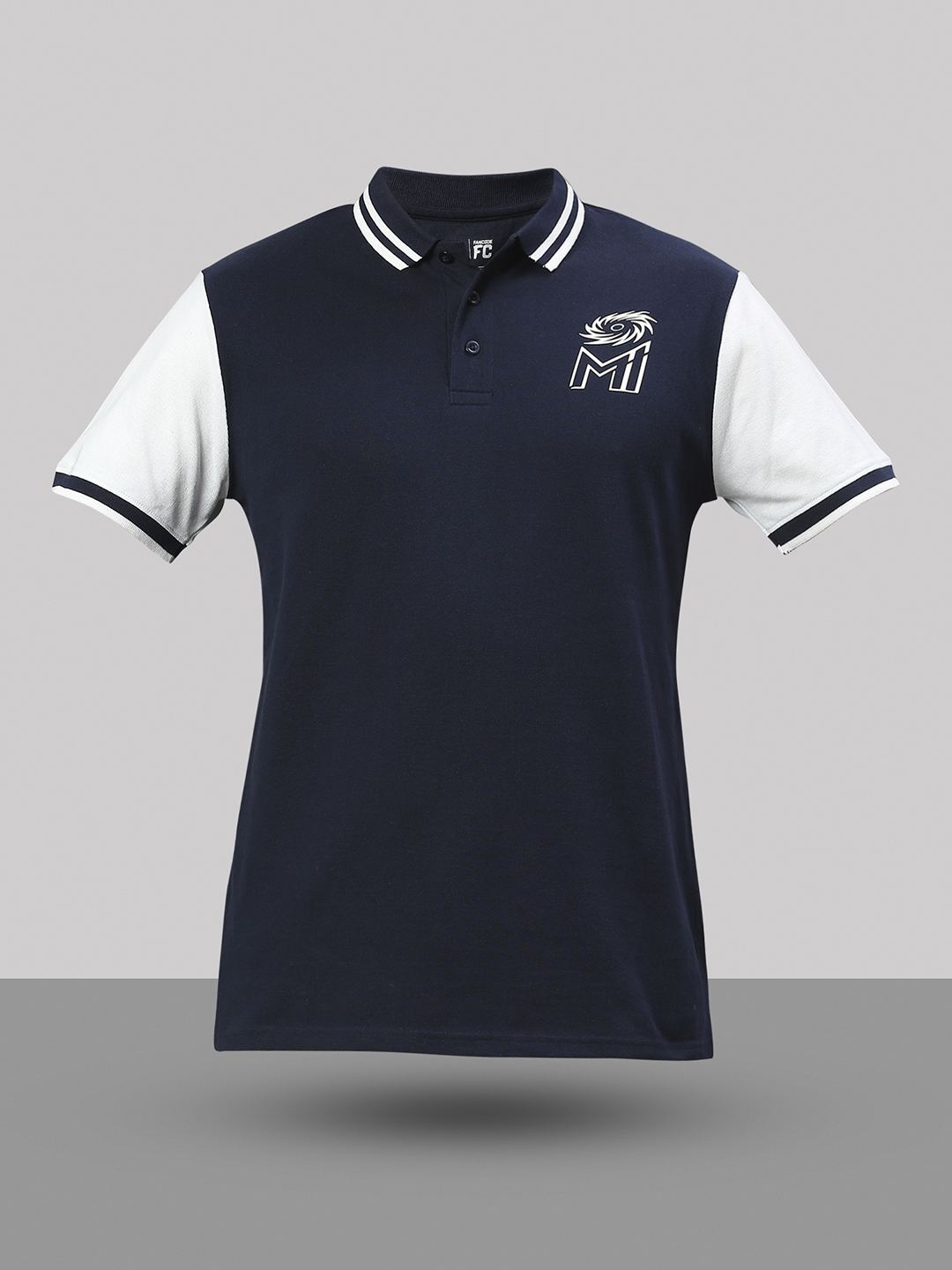 Mumbai Indians Men Navy Blue and White Colourblocked Half Sleeves Polo Collar Cotton T-Shirt (2)