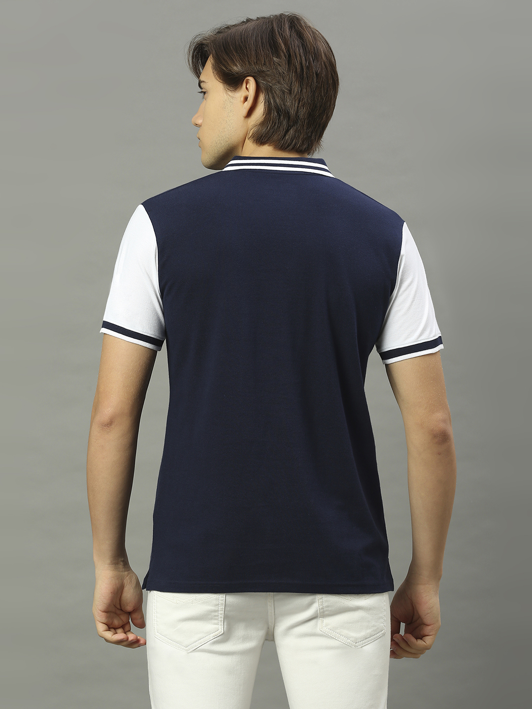 Mumbai Indians Men Navy Blue and White Colourblocked Half Sleeves Polo Collar Cotton T-Shirt (3)