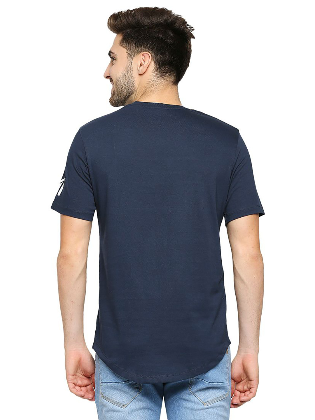 Mumbai Indians Men Navy Blue and White Graphic Printed Hald Sleeves Round Neck Cotton T-Shirt (2)