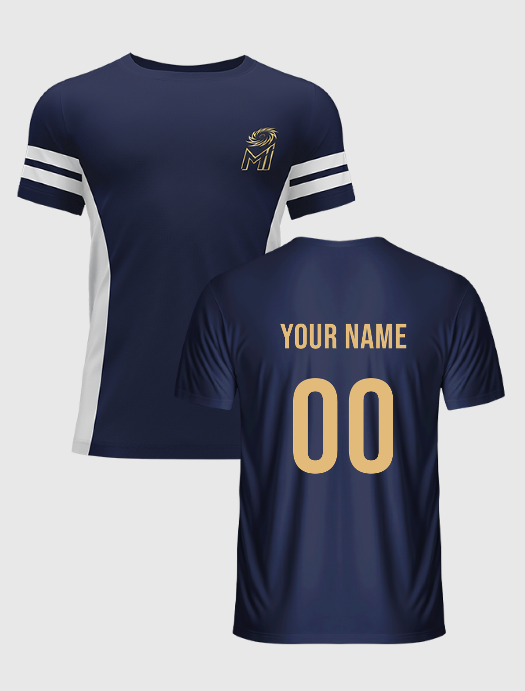 Mumbai Indians Men Navy Blue and White Solid Half Sleeves Round Neck Cotton T-Shirt: Customised With Your Name By FanCod (2)