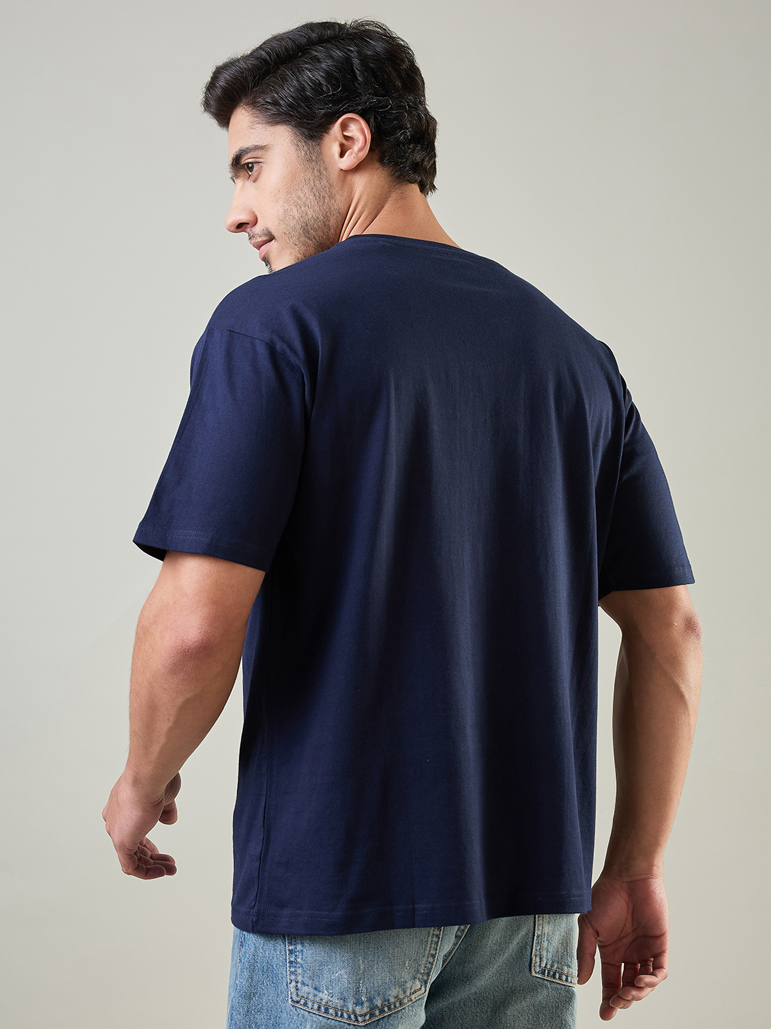 Mumbai Indians Men Navy Blue Duniya Hila Denge Hum Printed Oversized Cotton T-Shirt (4)