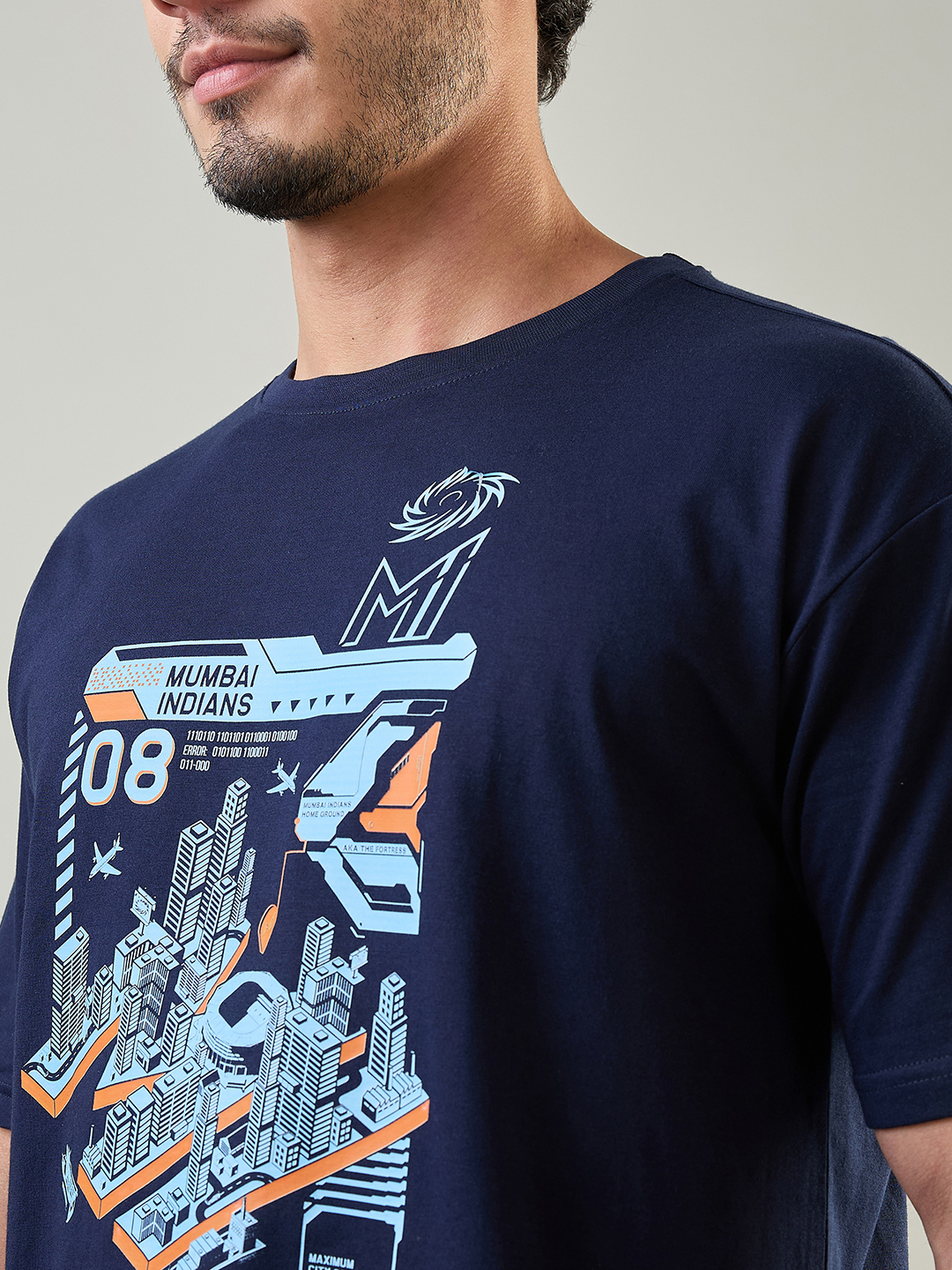 Mumbai Indians Men Navy Blue Duniya Hila Denge Hum Printed Oversized Cotton T-Shirt (5)