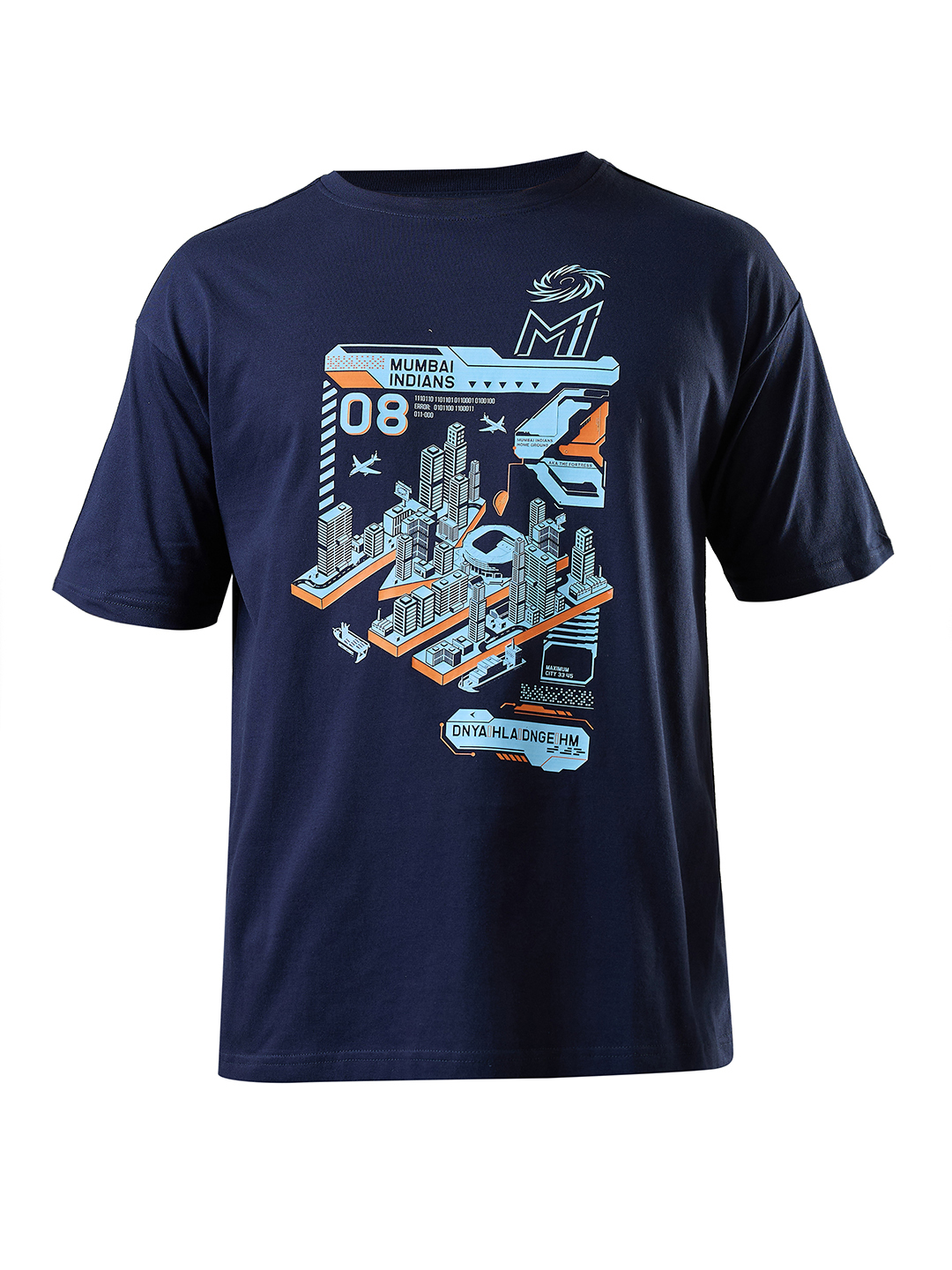 Mumbai Indians Men Navy Blue Duniya Hila Denge Hum Printed Oversized Cotton T-Shirt (8)