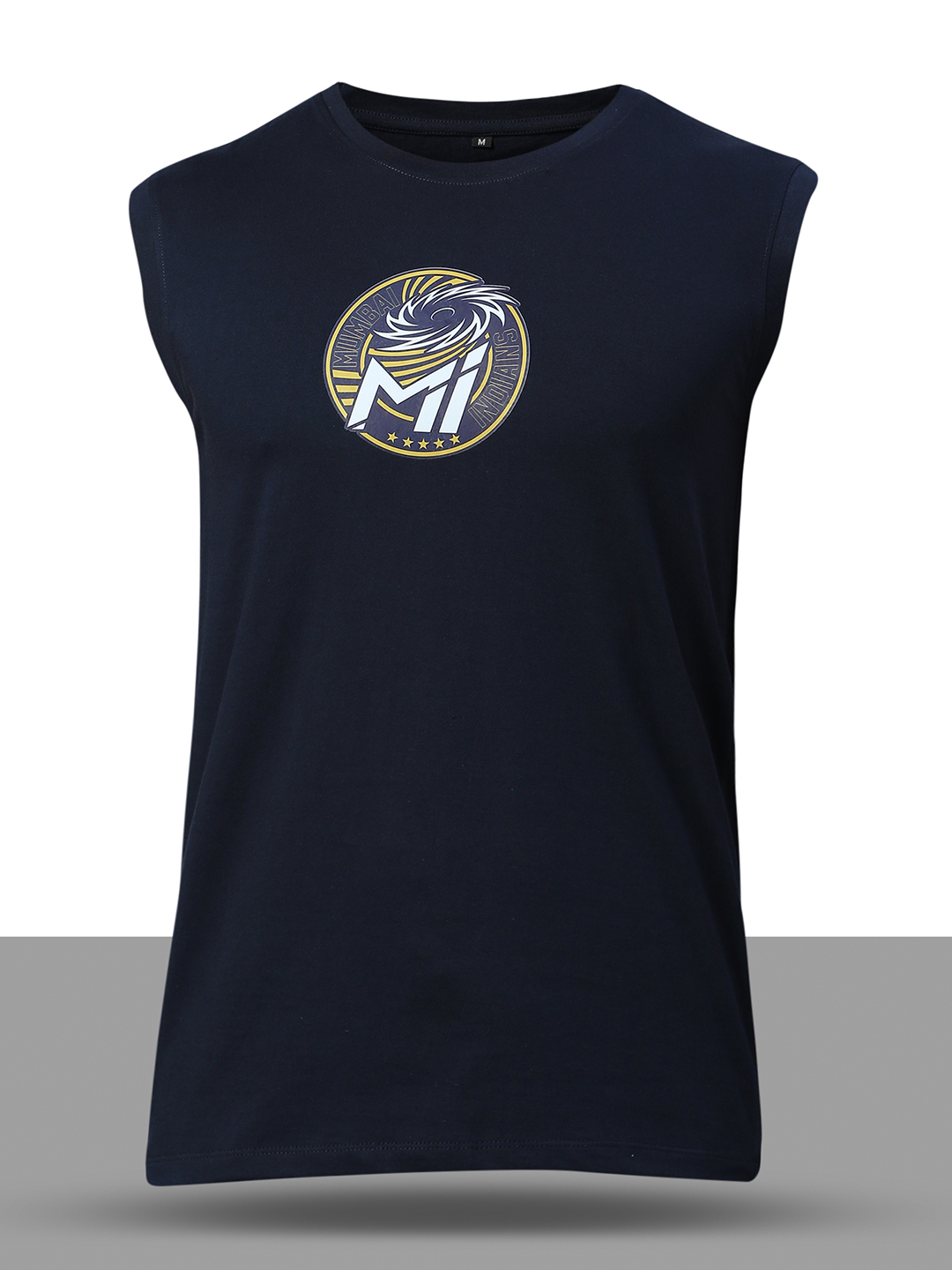 Mumbai Indians Men Navy Blue Graphic Printed Sleeveless Round Neck Cotton Sports Vest (7)