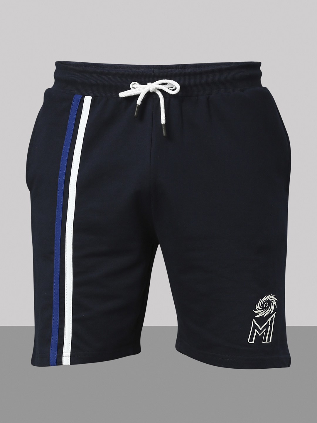 Mumbai Indians Men Navy Blue Logo Printed Mid-Rise Basic Cotton Sports Shorts (2)