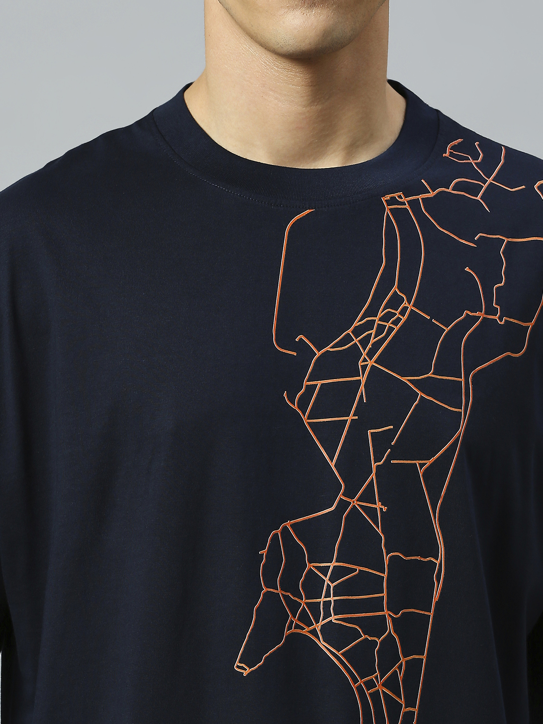 Mumbai Indians Men Navy Blue Mumbai Map Printed Half Sleeves Round Neck Oversized Cotton T-Shirt (4)