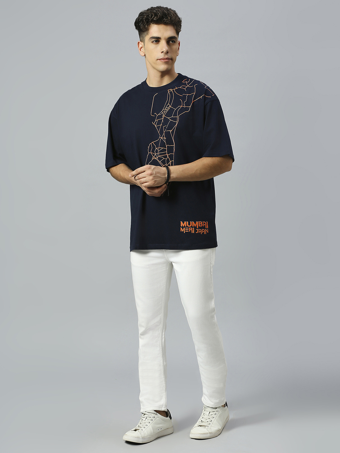 Mumbai Indians Men Navy Blue Mumbai Map Printed Half Sleeves Round Neck Oversized Cotton T-Shirt (6)