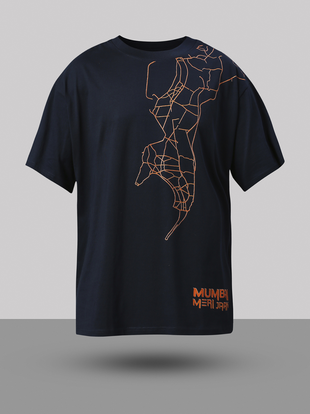 Mumbai Indians Men Navy Blue Mumbai Map Printed Half Sleeves Round Neck Oversized Cotton T-Shirt (7)