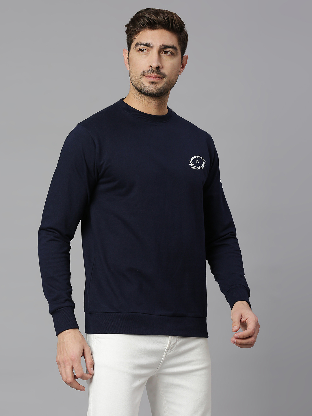 Mumbai Indians Men Navy Blue Solid Full Sleeves Round Neck Cotton Sweatshirt (3)